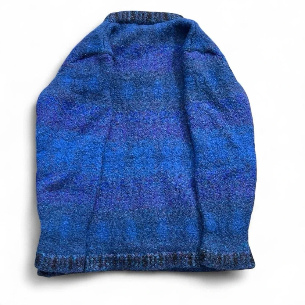 Leo Peressi Alpaca Blue Multicolored Cardigan Sweater Vintage Retro Cozy Grunge